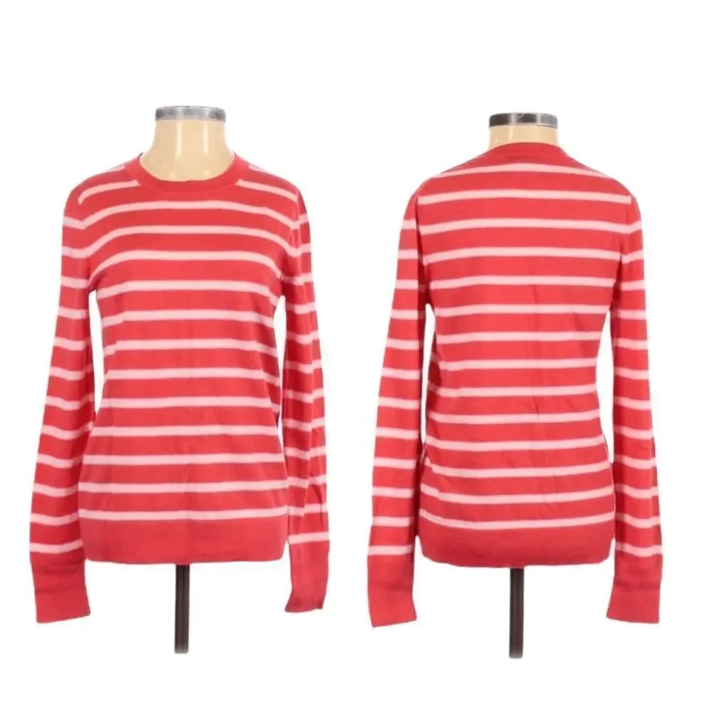 BANANA REPUBLIC 100% Merino Wool Striped Sweater Pink White S
